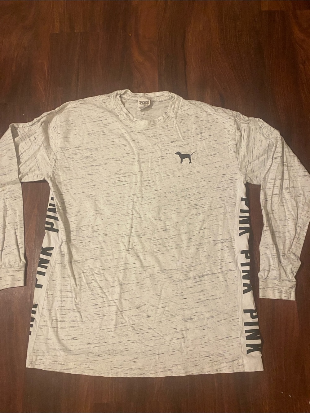 PINK Victoria's Secret Men's Long Sleeve Tee - Heather White with Black Logo